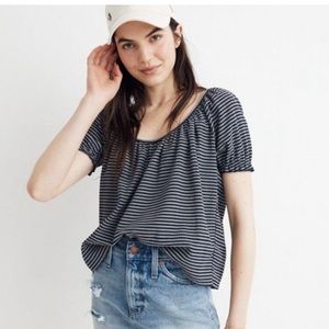 NWOT Madewell Texture and Thread navy and white striped peasant top
